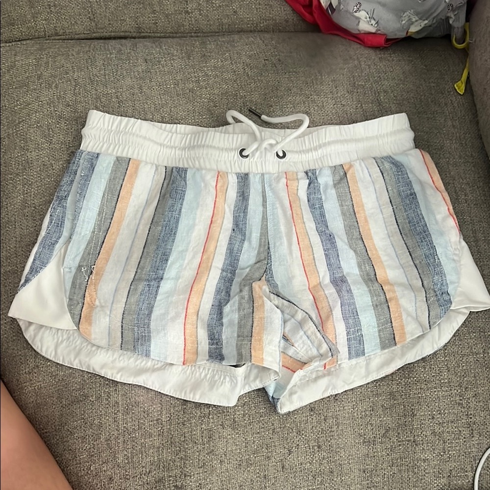 Athleta White and Blue Athletic Shorts with Drawstring Waistband